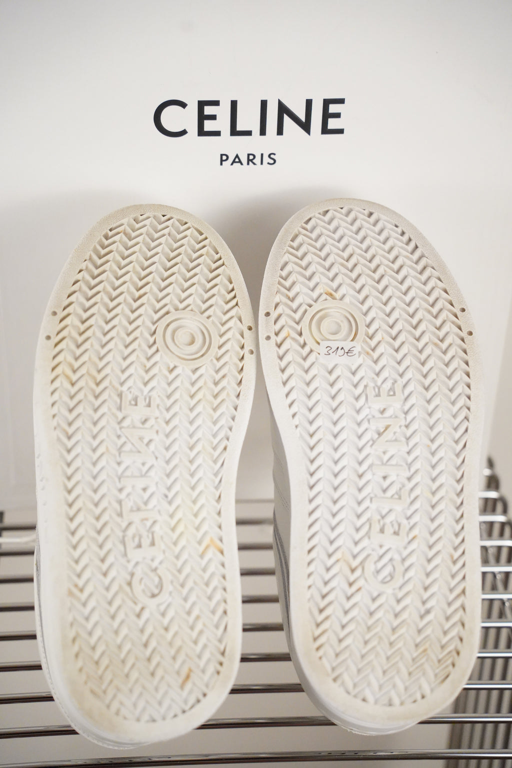 CELINE BLOCK SNEAKER MIT KEIL-AUSSENSOHLE AUS KALBSLEDER| weiß | Gr. 38
